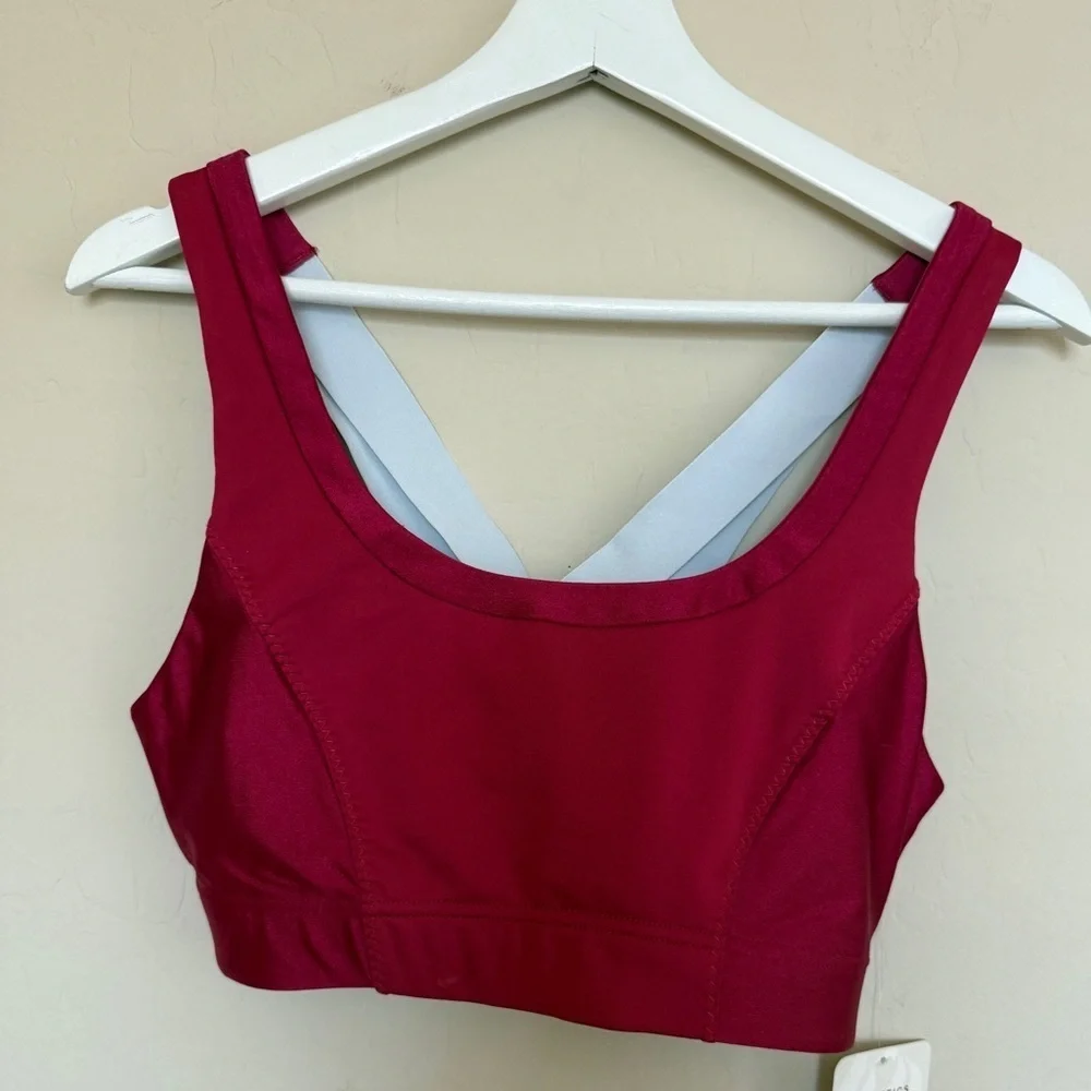 Fabletics Paige Low Impact Sports Bra Red Silver XL Women’s Large